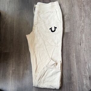 True Religion Cream Joggers with Logo